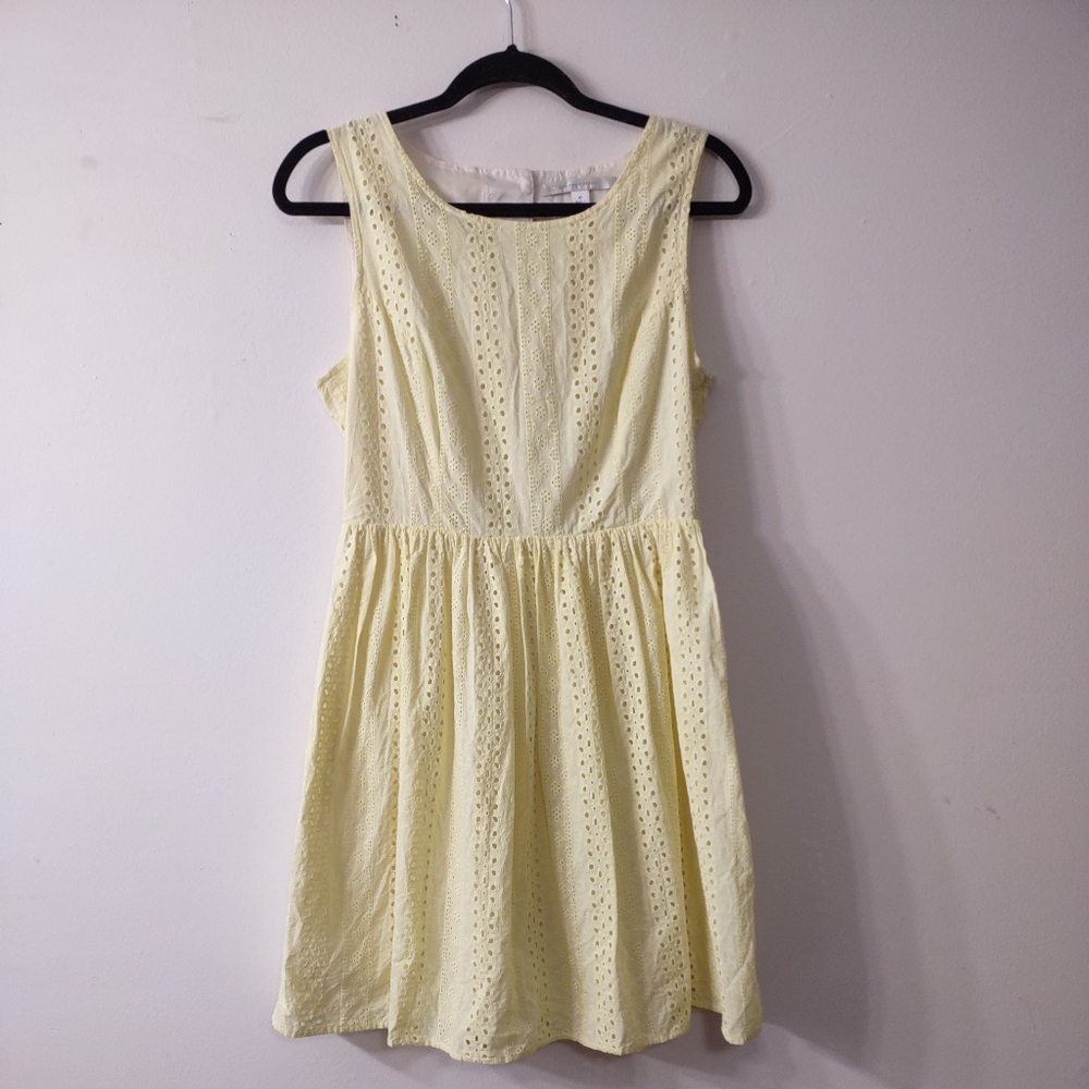 LC Lauren Conrad Pale Yellow Eyelet Sleeveless Fit & Flare Mini Dress